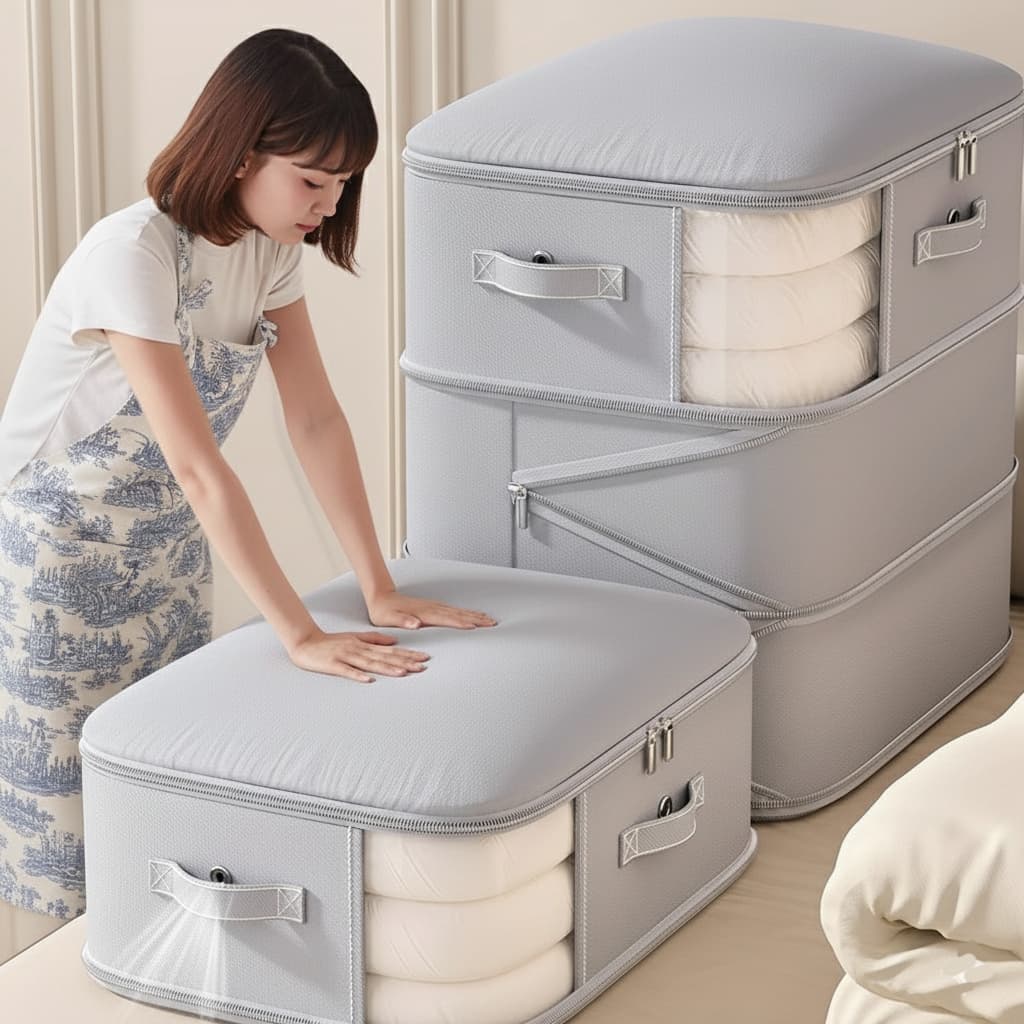 3단 이불 압축 파우치, 특대형, 그레이, 2개입, 1세트