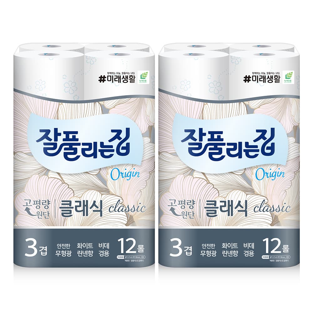 잘풀리는집 클래식 화장지, 3겹, 27m, 12롤, 2팩