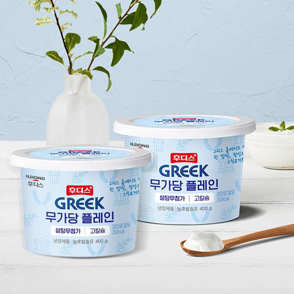 후디스 무가당 플레인 그릭요거트, 400g, 2개