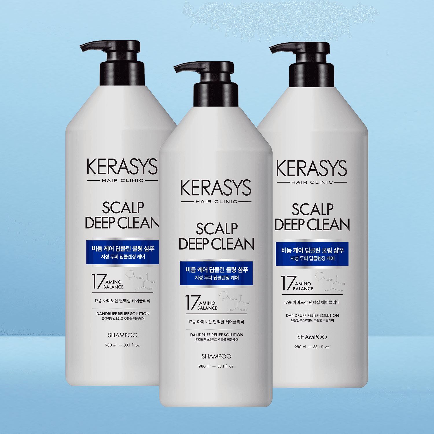 케라시스 두피 비듬케어 딥클린 쿨링 단백질 샴푸, 980ml, 3개