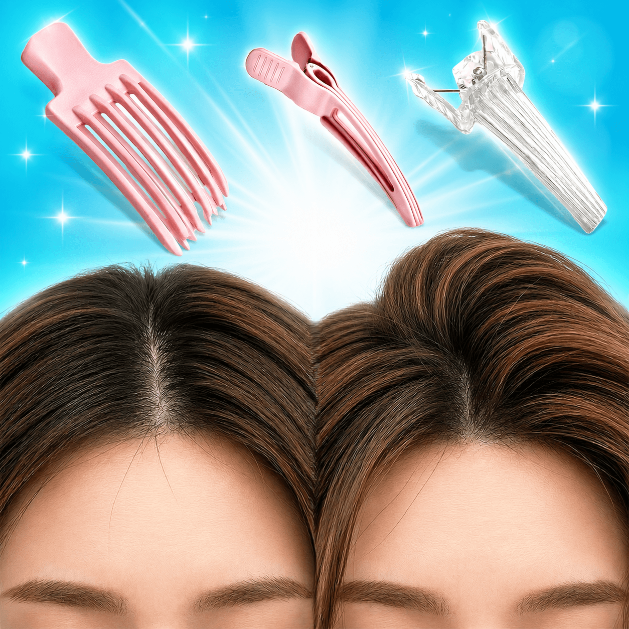 세플로 정수리 앞머리 뿌리볼륨 집게, 핑크, 3종, 1세트