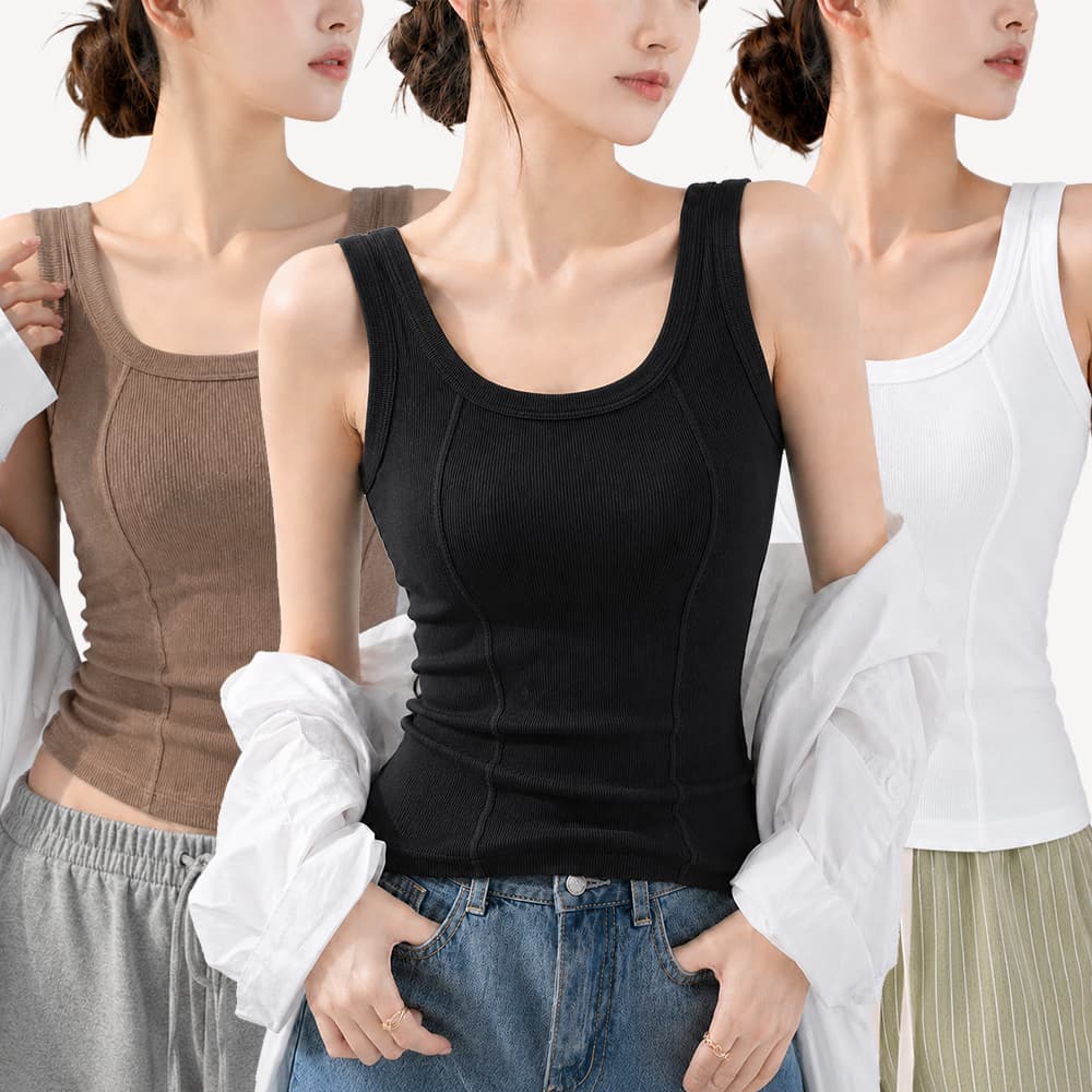입체라인 골지 캡내장 브라탑 나시, 블랙, M, 1장