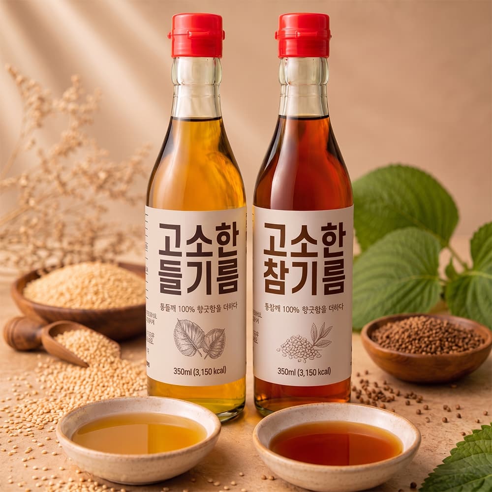 저온 압착 참기름 들기름, 350ml, 1세트