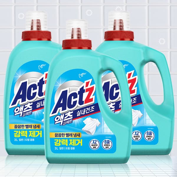 피죤 액츠 실내건조 세탁세제, 일반드럼겸용, 3L, 3개