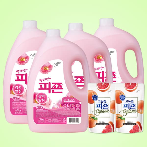 피죤 섬유유연제, 핑크로즈, 3.1L, 4개
