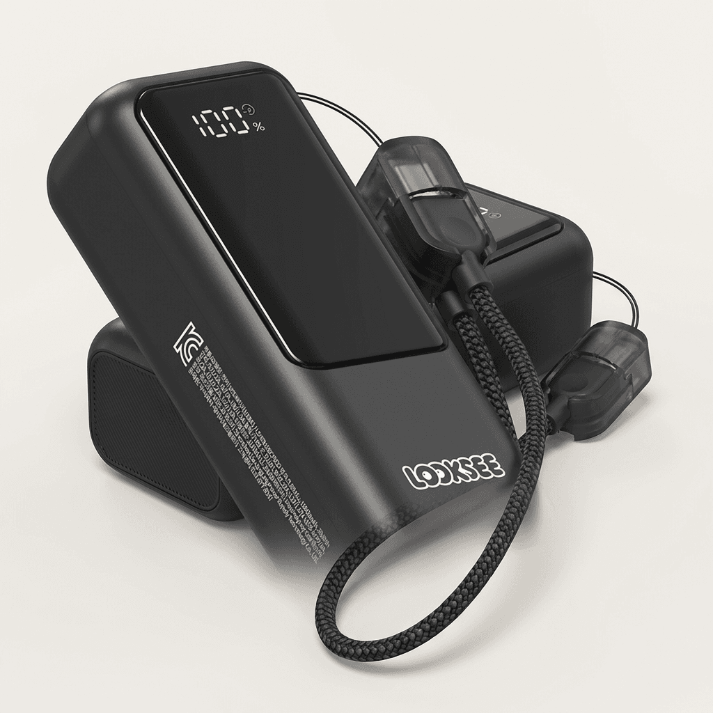룩씨 미니 그립 보조배터리 10000mAh, 블랙, 1개 + C타입 스트랩 케이블, 1개
