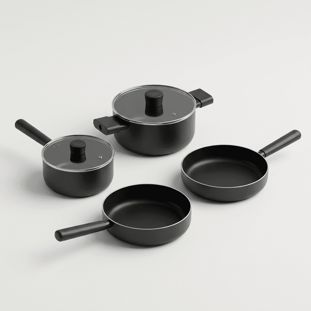 모누아 멀티팬 냄비 블랙 4종 세트, 편수냄비 18cm + 양수냄비 20cm + 멀티팬 24cm + 멀티팬 26cm, 1세트