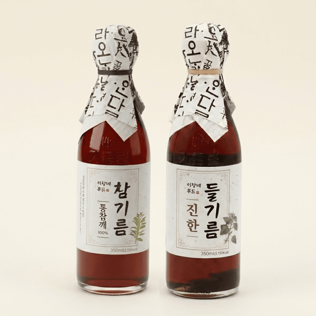 이장네푸드 전통압착 더 고소한 통참깨 100퍼센트 참기름 + 통들깨 100퍼센트 들기름, 350ml, 2병, 1세트