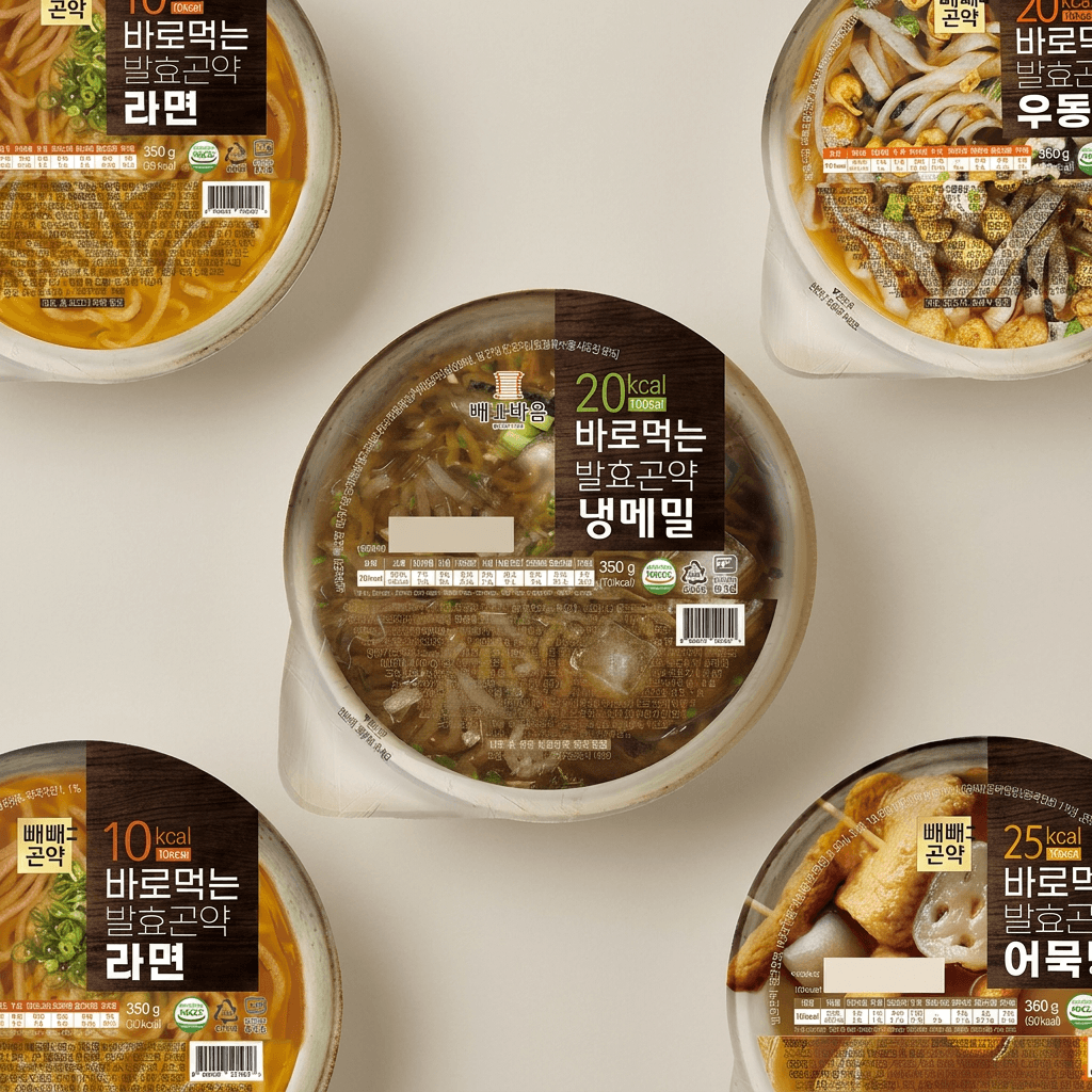 바로먹는 발효곤약 4종 세트, 냉메밀 350g 1개 + 라면 350g 1개 + 우동 350g 1개 + 어묵탕 360g 1개, 1세트